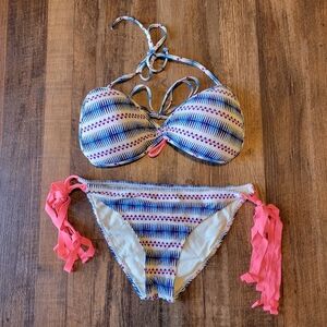 Eidon Blue White Pink Stripe Bikini Set